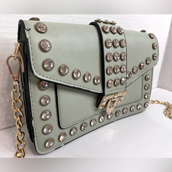 Luxury Diamond-studded One-shoulder Messenger Bag Chain Strap Square Mint Green - Picture 5 of 10